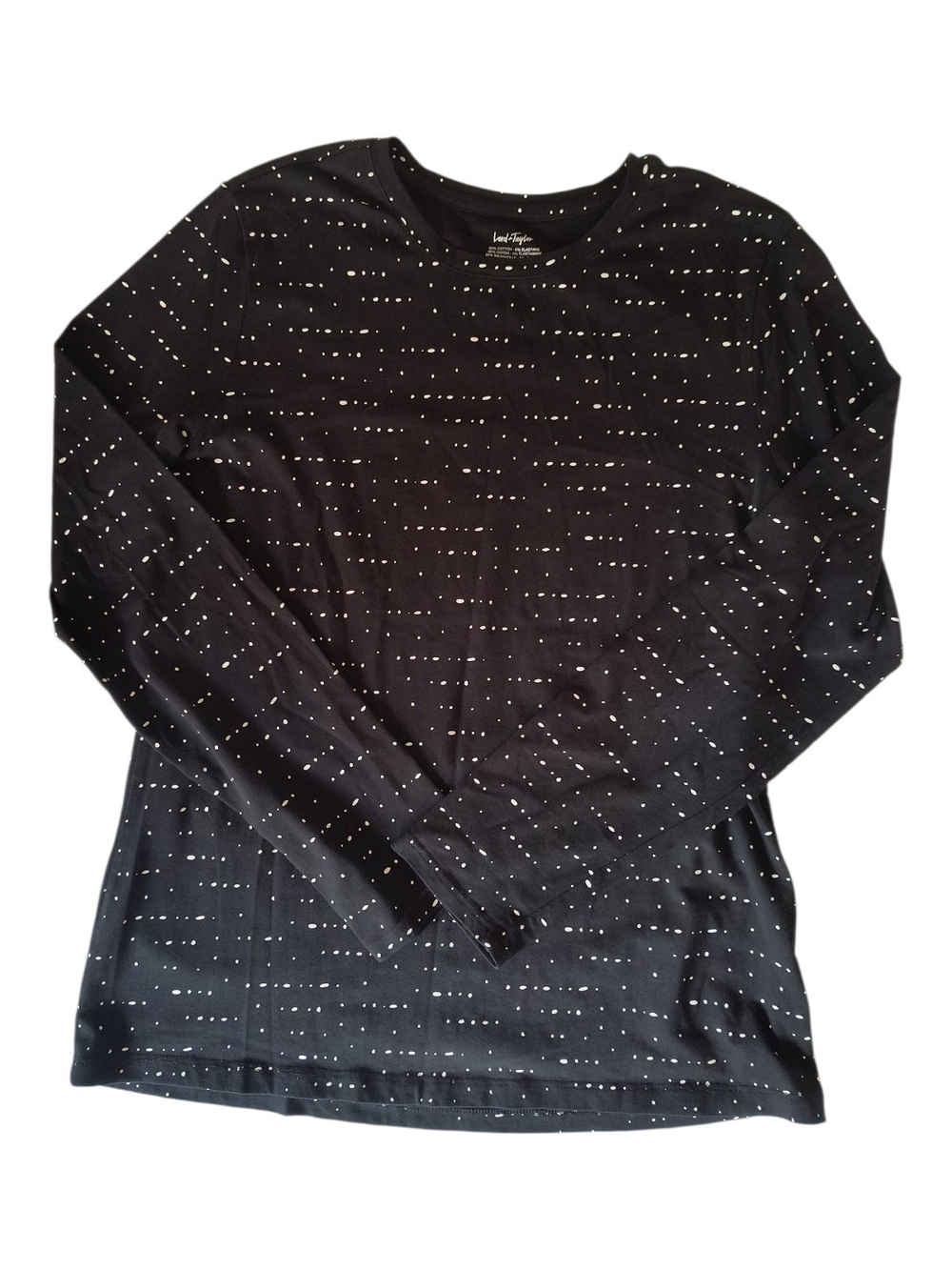 Lord & Taylor Black Long Sleeve Dotted Print Crewneck Top - Size L
